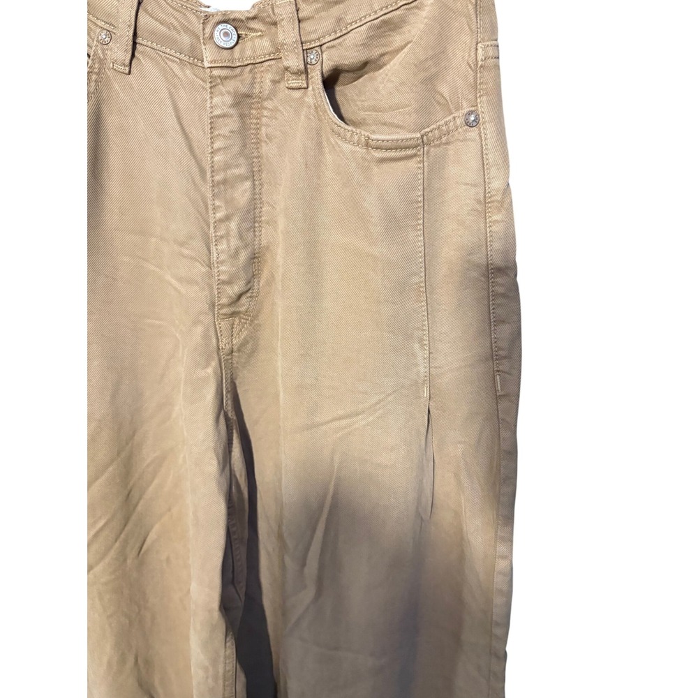 Free People We The Free Old West Wide Leg Jeans Tan Khaki Frayed Hem Size 28 - Picture 7 of 7